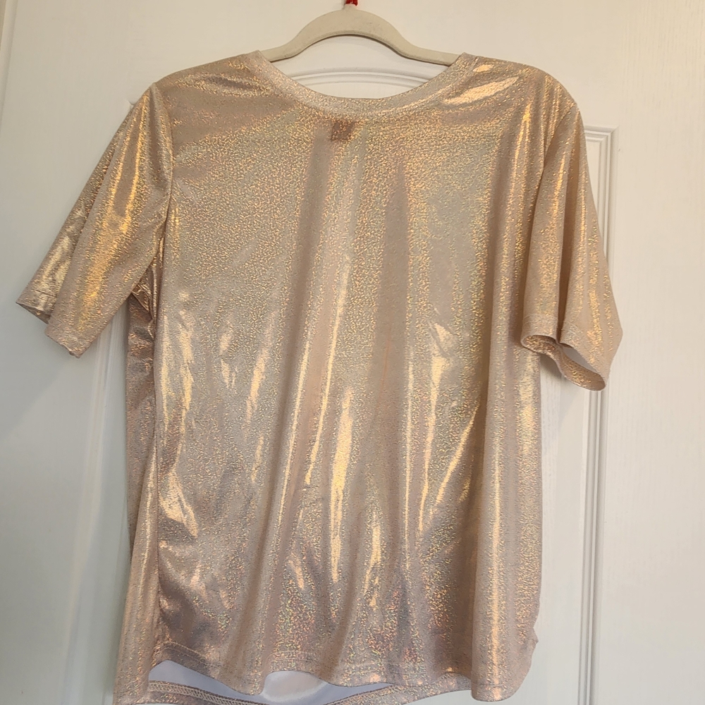 SHEIN Rose Gold Metallic Short Sleeve Tee S Euc